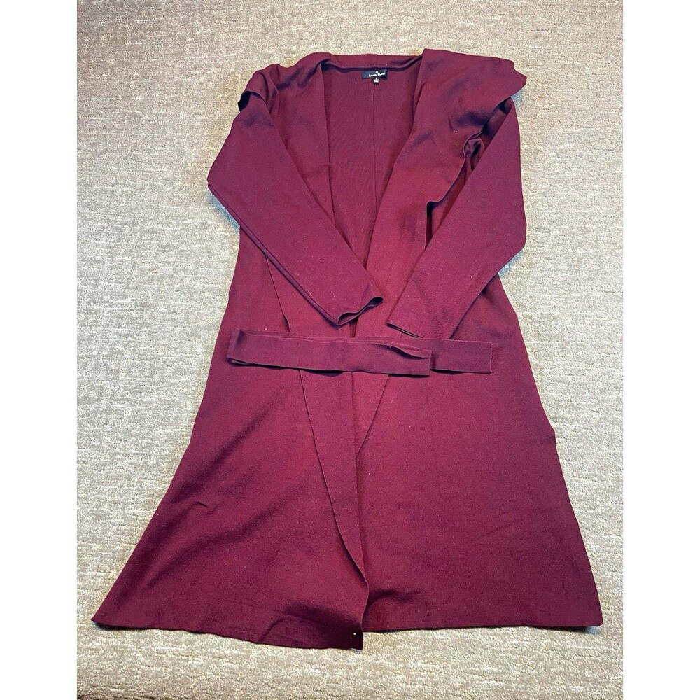 Love Tree Burgundy long tie V-Neck Knit Cardigan Sweater Size L large Women’s